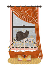 Window Cat: Bed Illustration Print