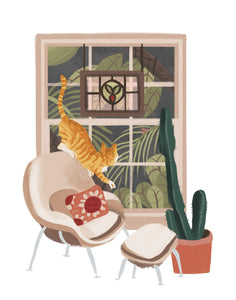 Window Cat: Chair Illustration Print