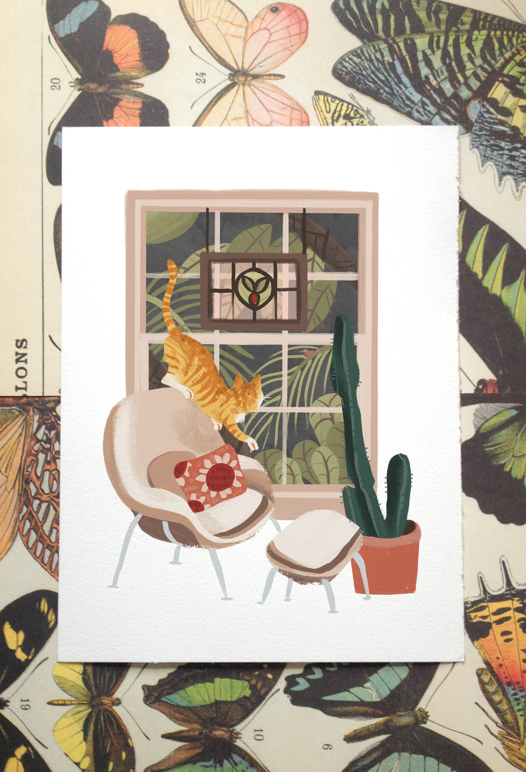 Window Cat: Chair Illustration Print
