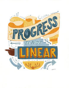 progress is not linear motivational lettering quote illustration painting