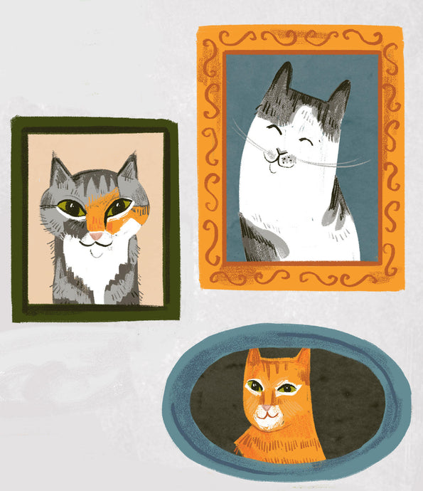pets animals cats group portrait gift painting custom artwork illustration