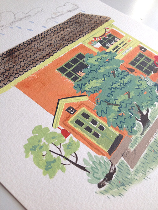 house home duplex gift painting custom artwork illustration